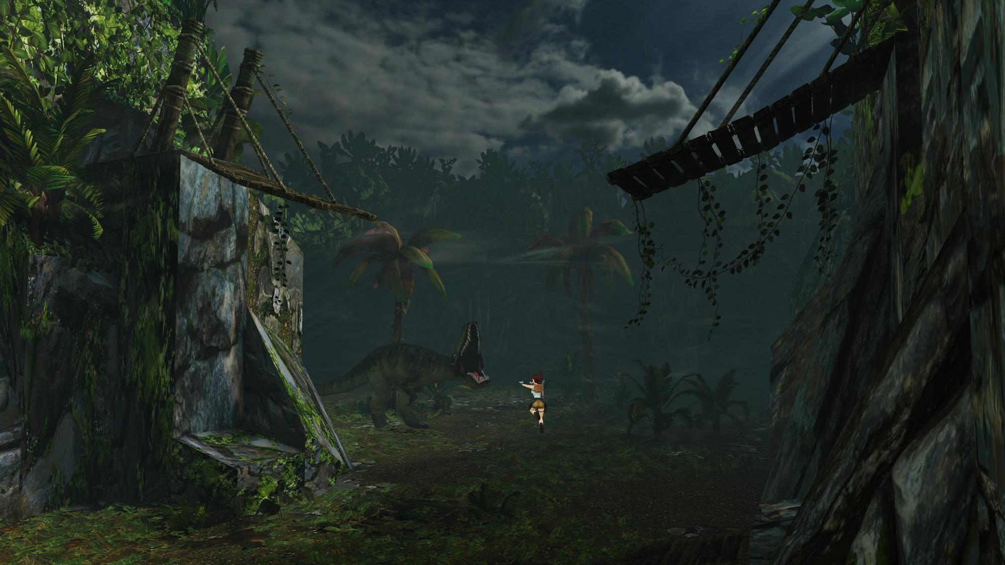 Lara fighting the T-Rex in the Lost Valley